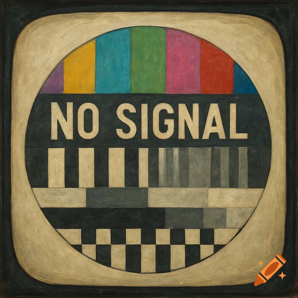 Retro TV test pattern with color bars and 'NO SIGNAL' text