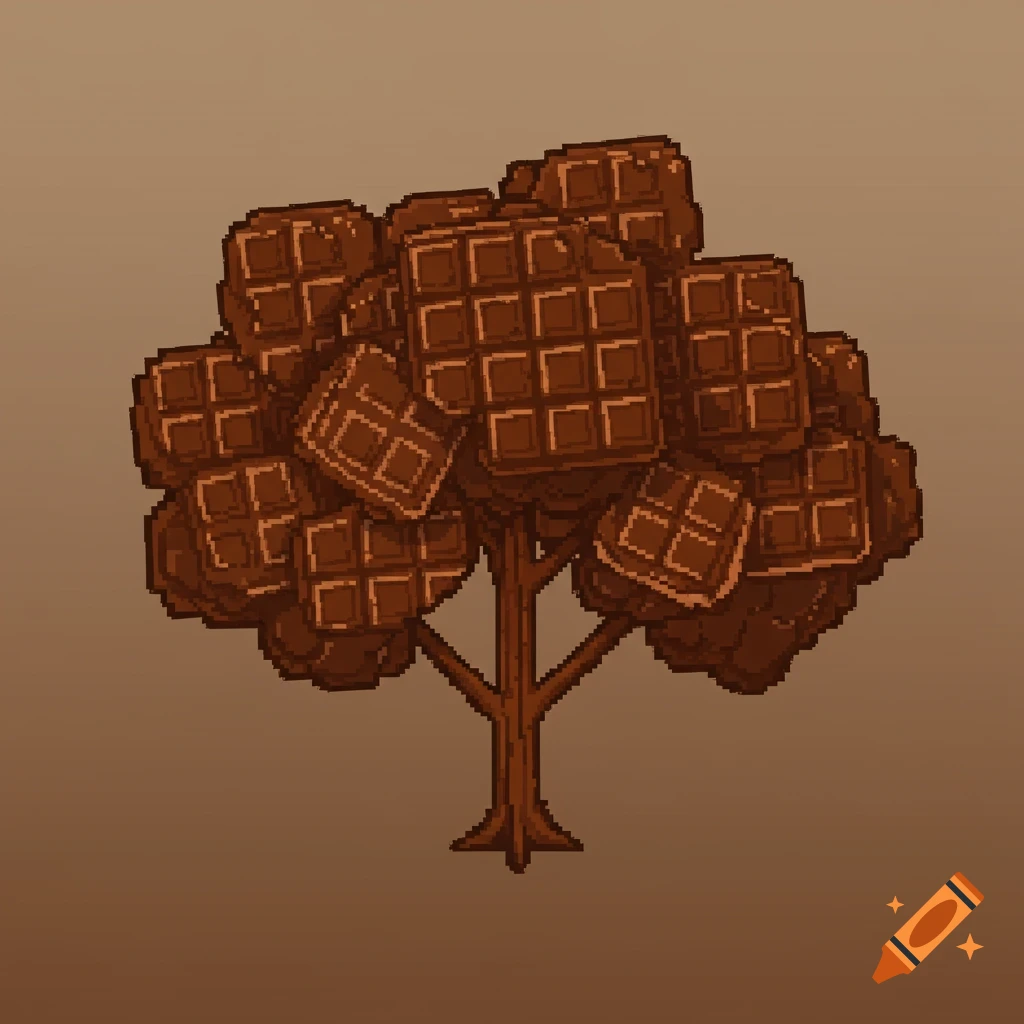 A tree with waffles as leaves in pixel art style.