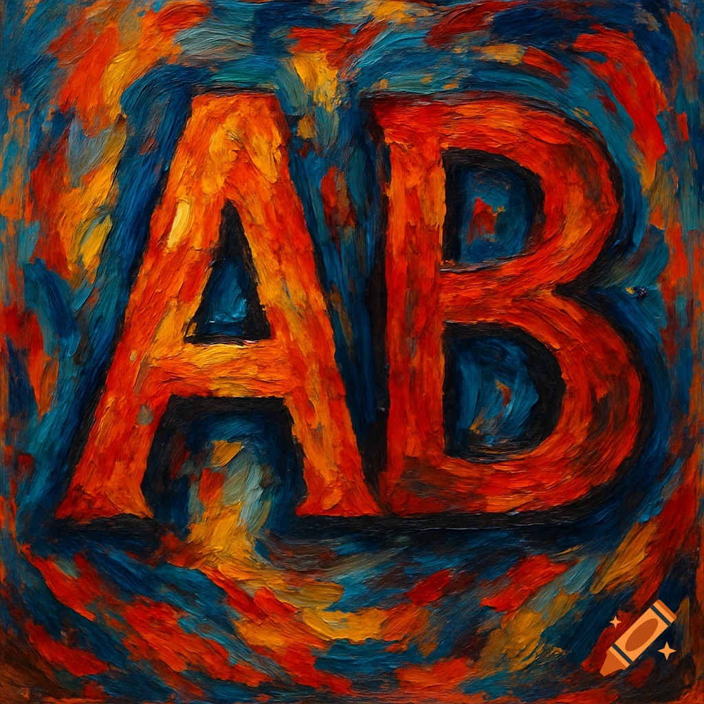 The letters AB rendered in bold, colorful expressionist paint strokes.