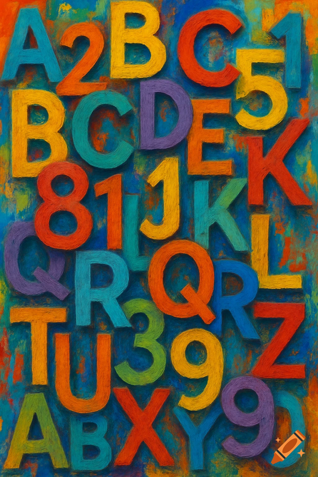 Colorful textured pile of letters and numbers