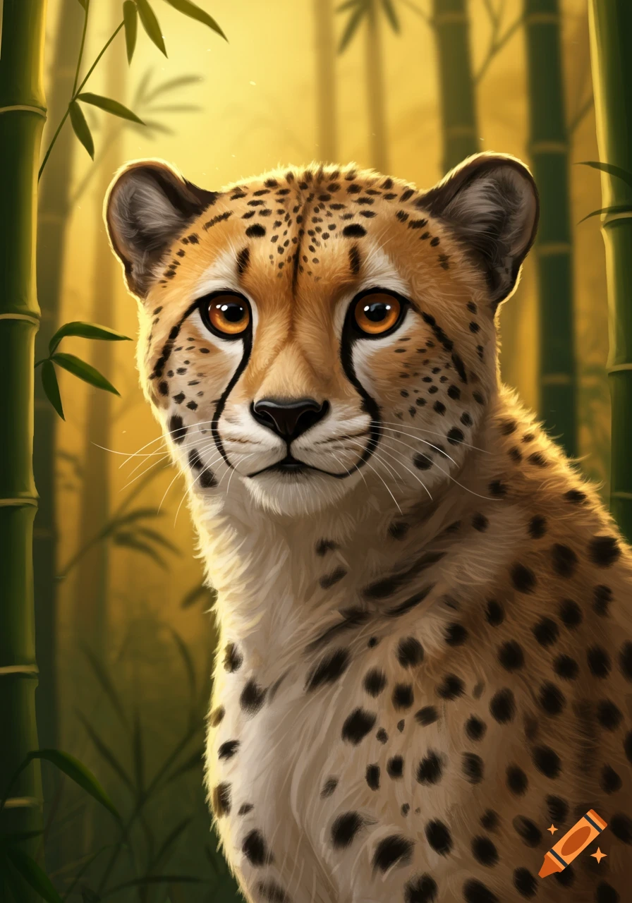 Close up of a cheetah head among bamboo