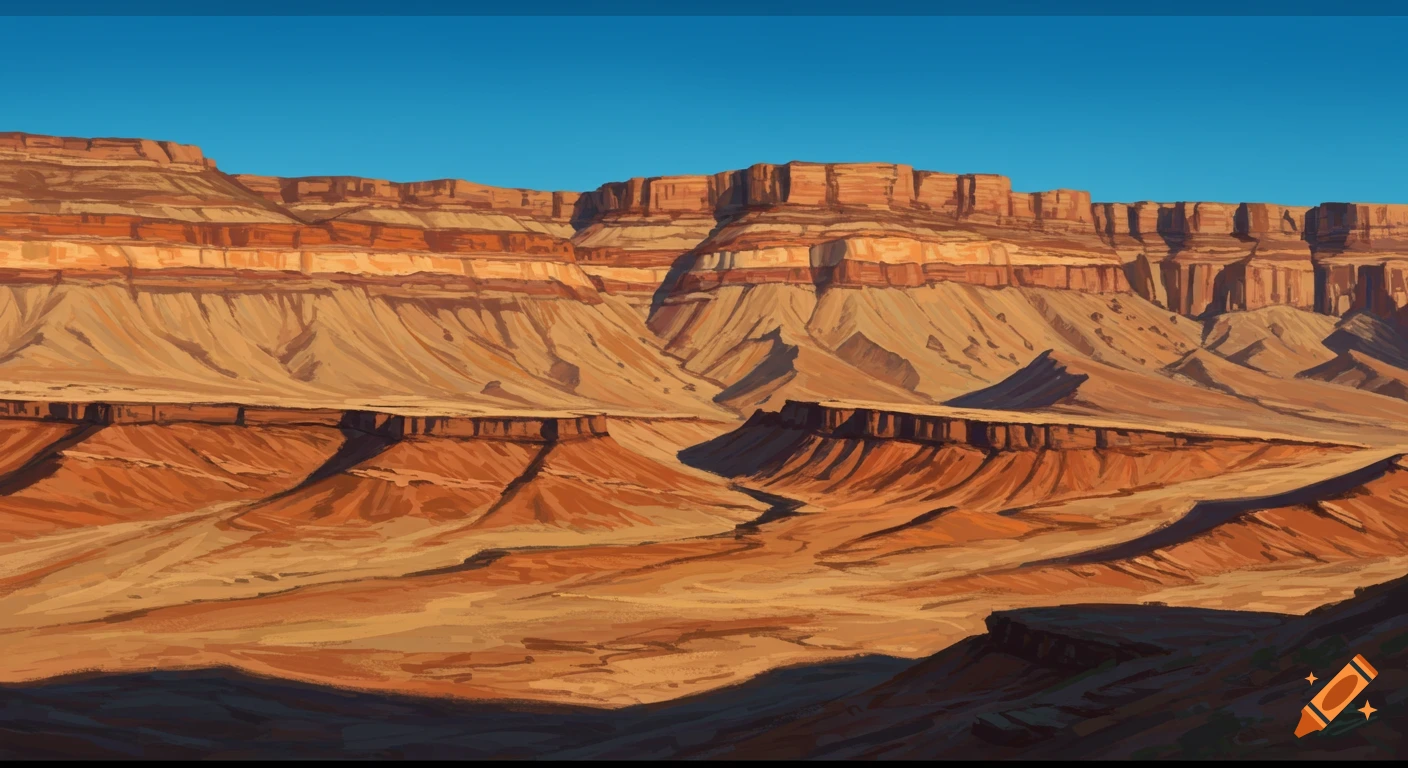 A desert canyon landscape featuring distinct, layered rock formations.