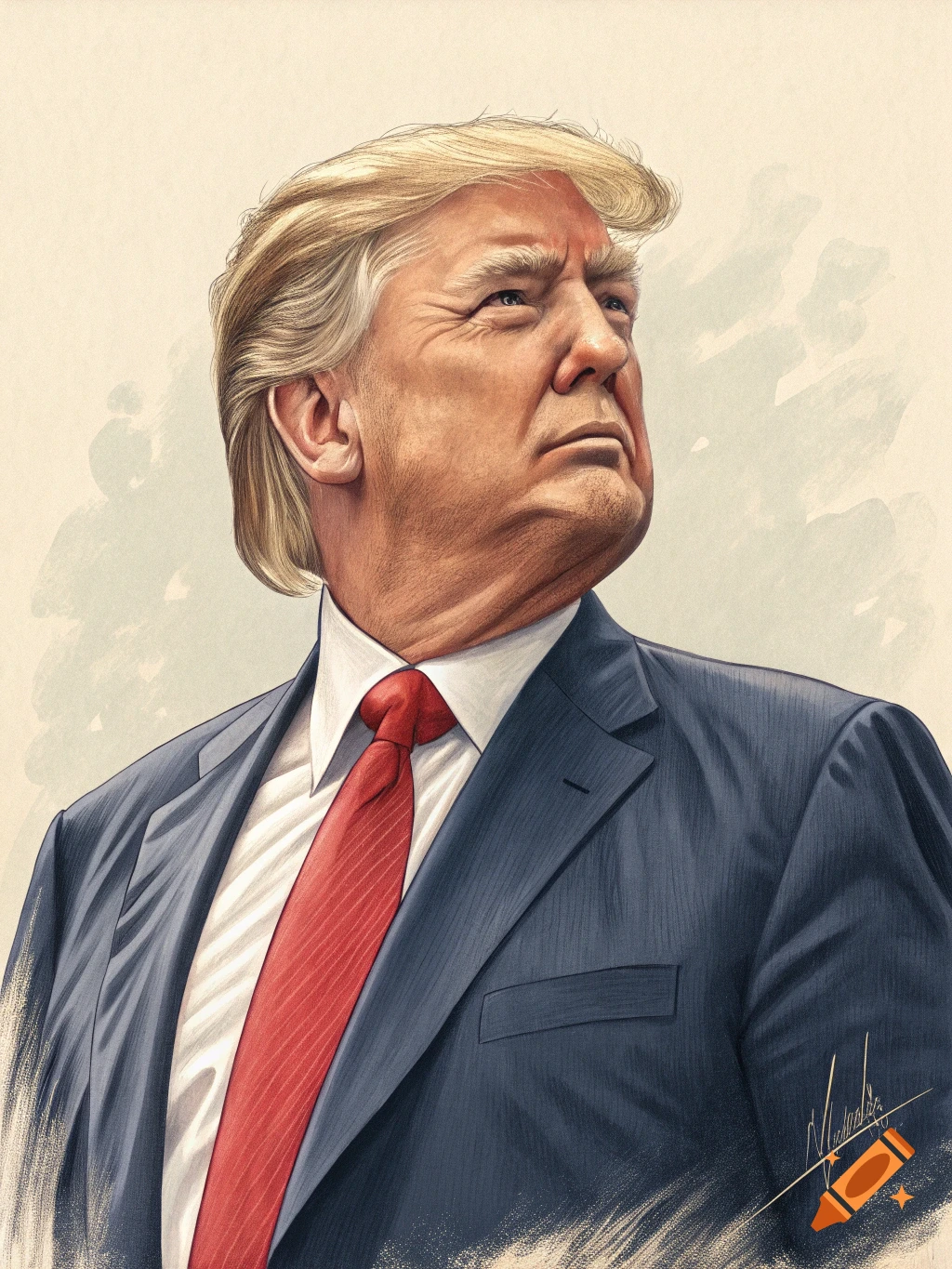 Illustration of Donald Trump in a suit and red tie