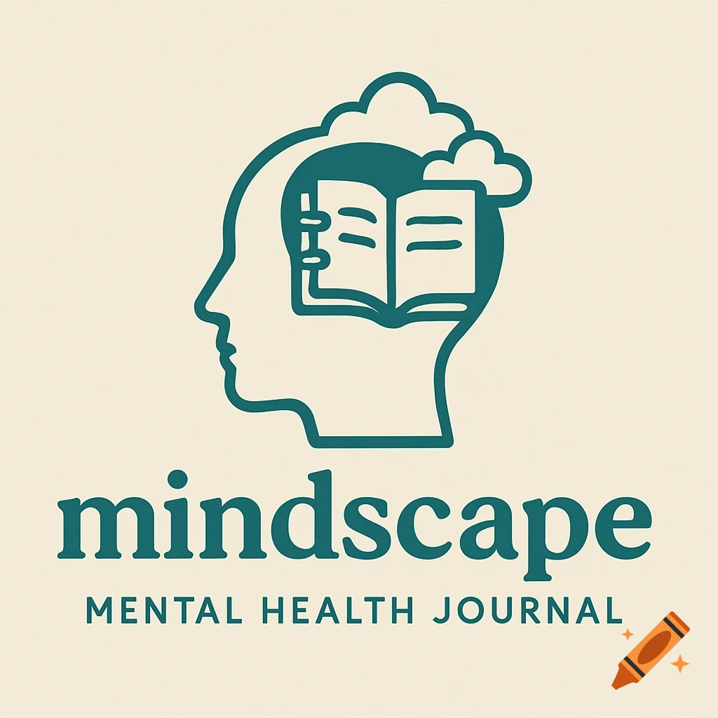 Logo featuring a head silhouette with a book and clouds inside, and text 'mindscape Mental Health Journal'.
