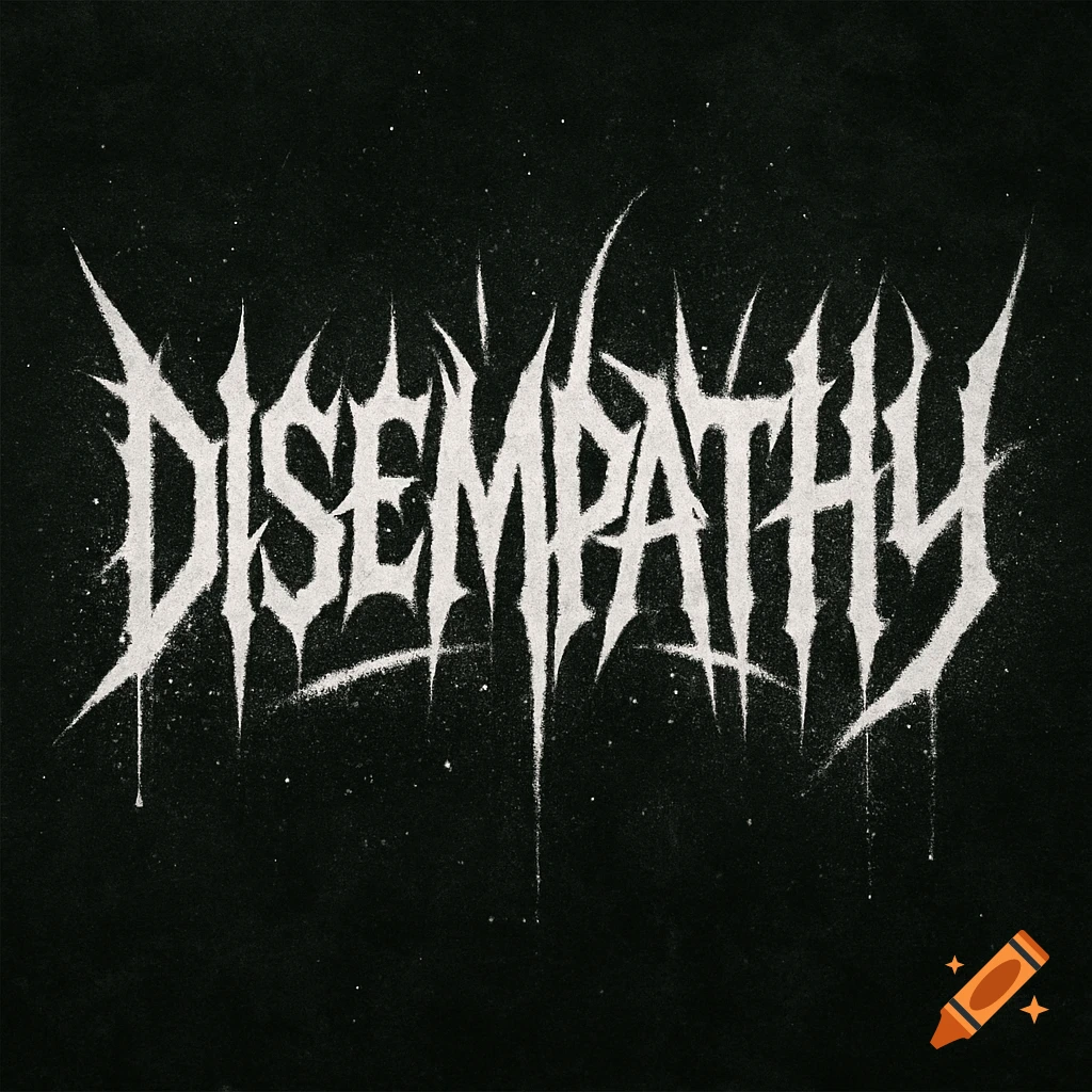 White spiky 'DISEMPATHY' text logo in metal band style on a dark background.