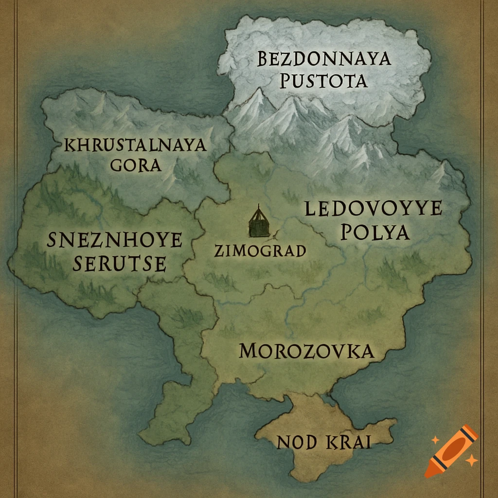 A fantasy map with labeled regions.