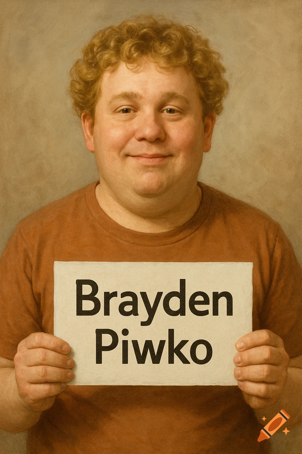 Portrait of a man holding a sign.