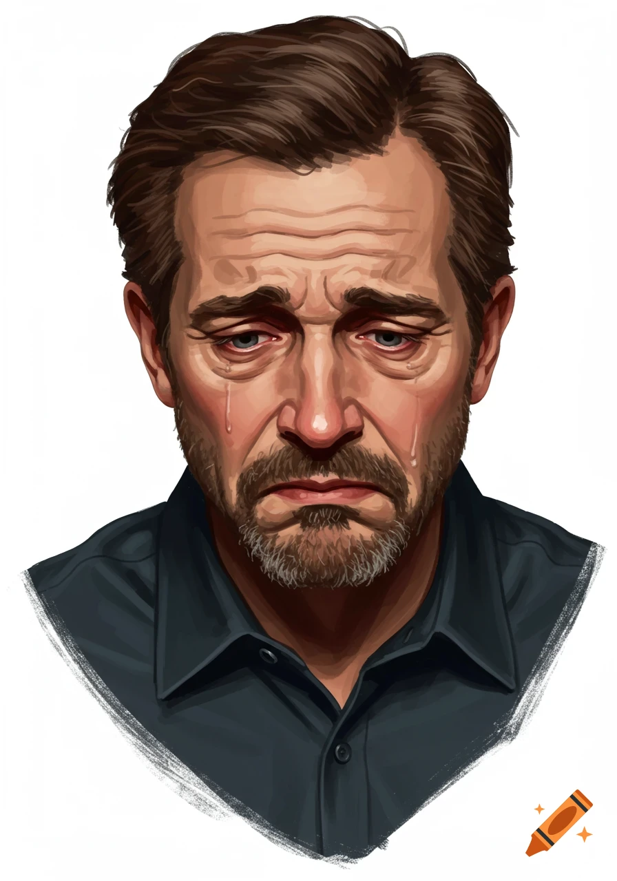 Image of a sad man with tears streaming down his face.