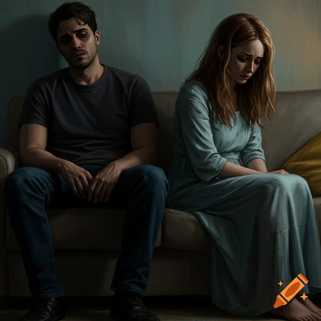 Image of a sad couple sitting apart on a couch.