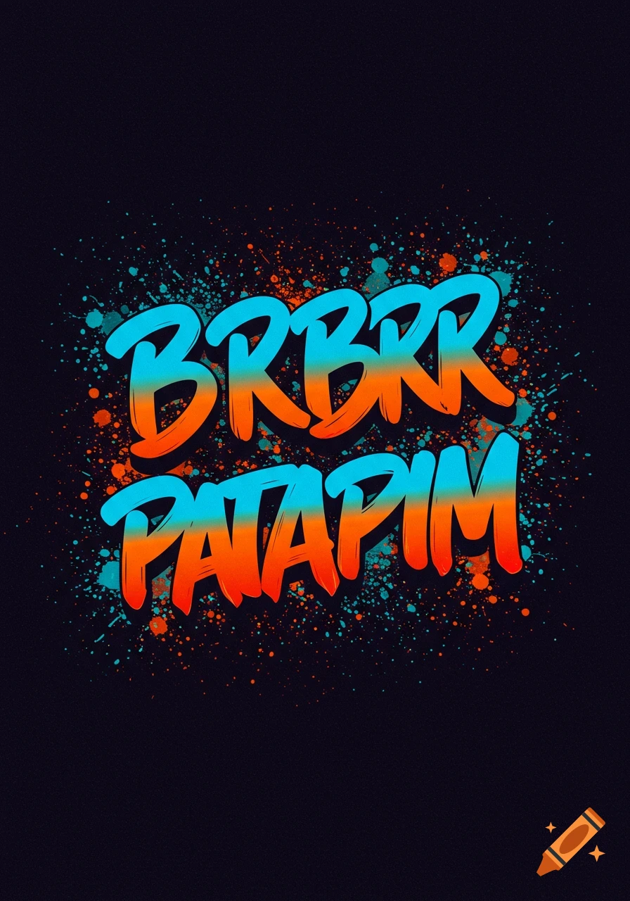 Stylized text BRRBRR PATAPIM with paint splatters on a dark background.