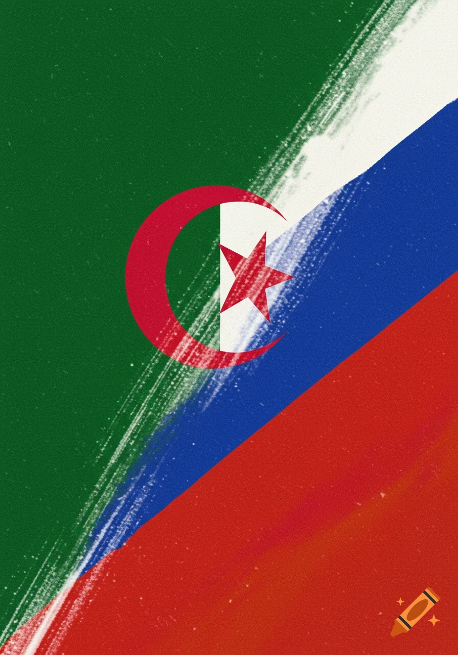 Brushstroke combination of the Algerian and Russian flags