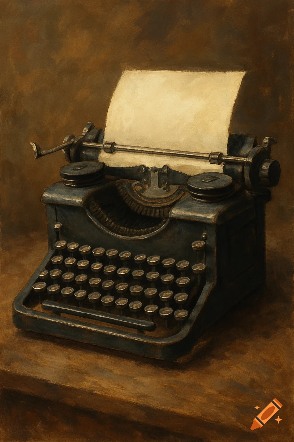 Digital painting of a vintage typewriter with blank paper