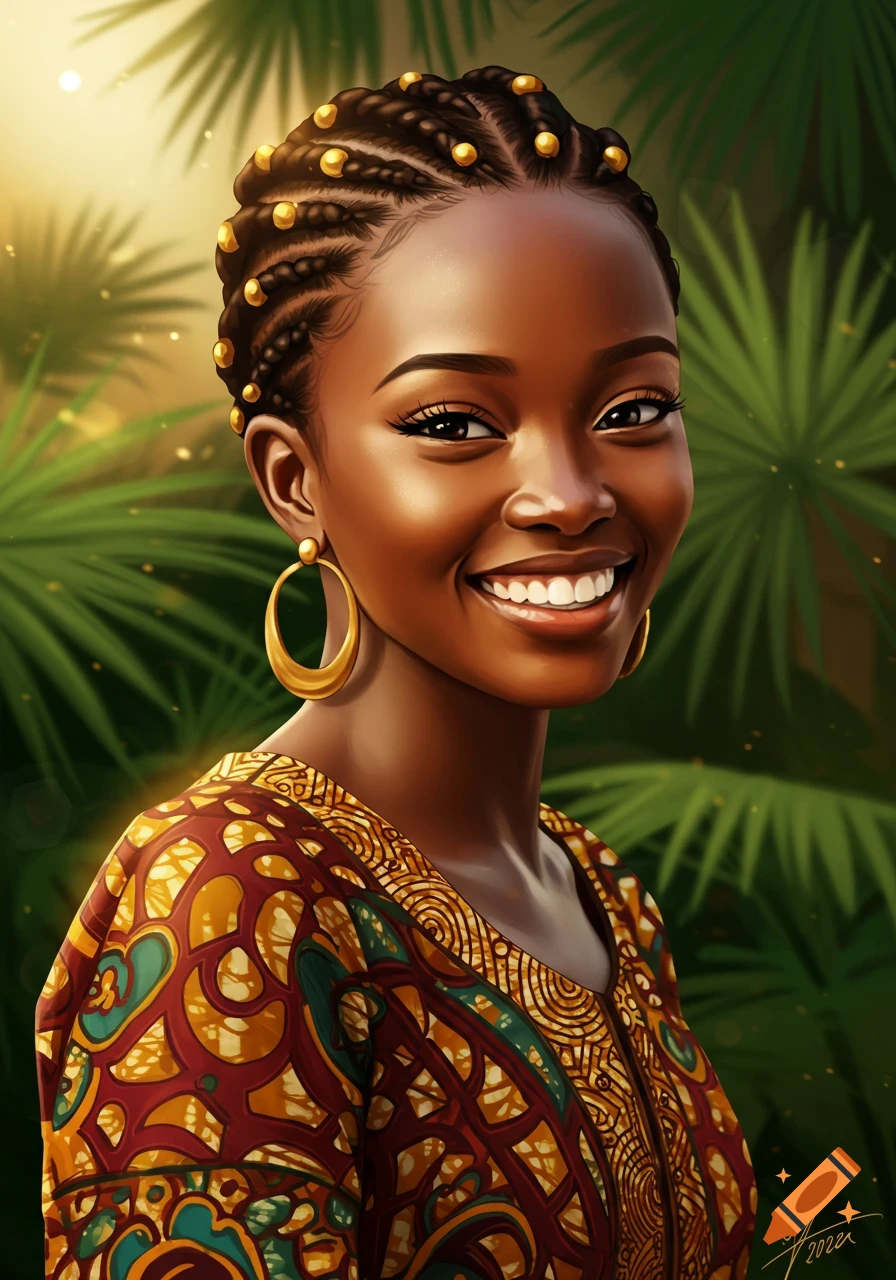 Portrait of a smiling young Black woman with braided hair and gold earrings.