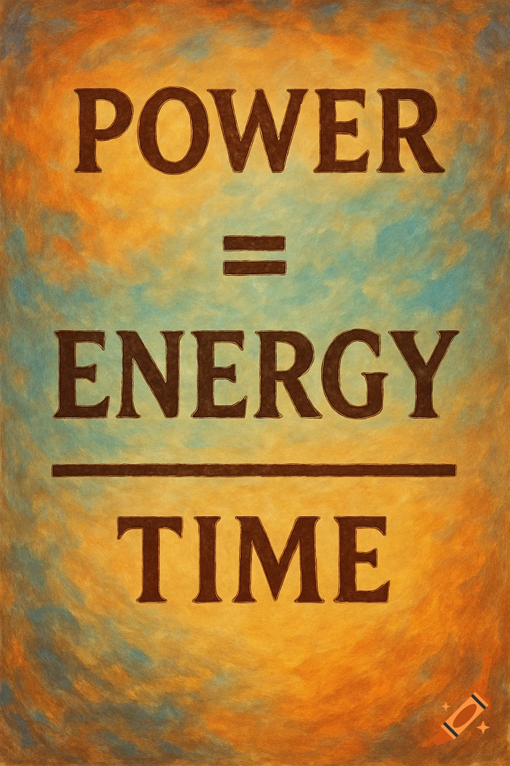 The equation POWER = ENERGY / TIME on a textured abstract background.