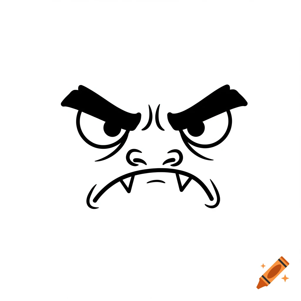 Simple line art drawing of a grumpy face in comic style.
