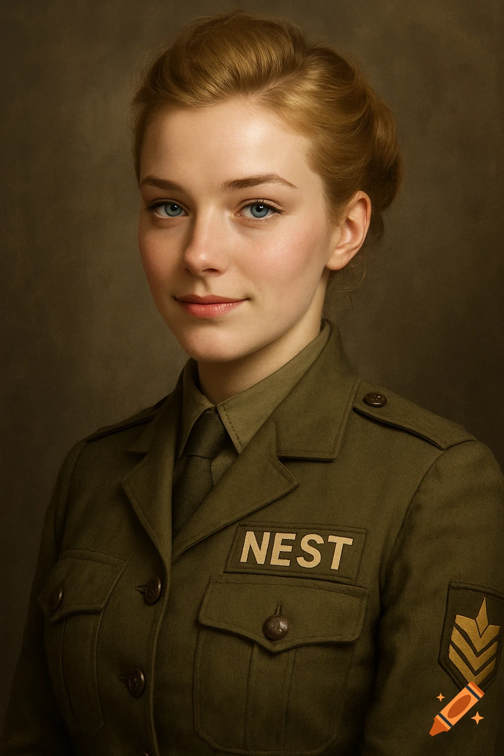 A woman in a military uniform with a 'NEST' patch.