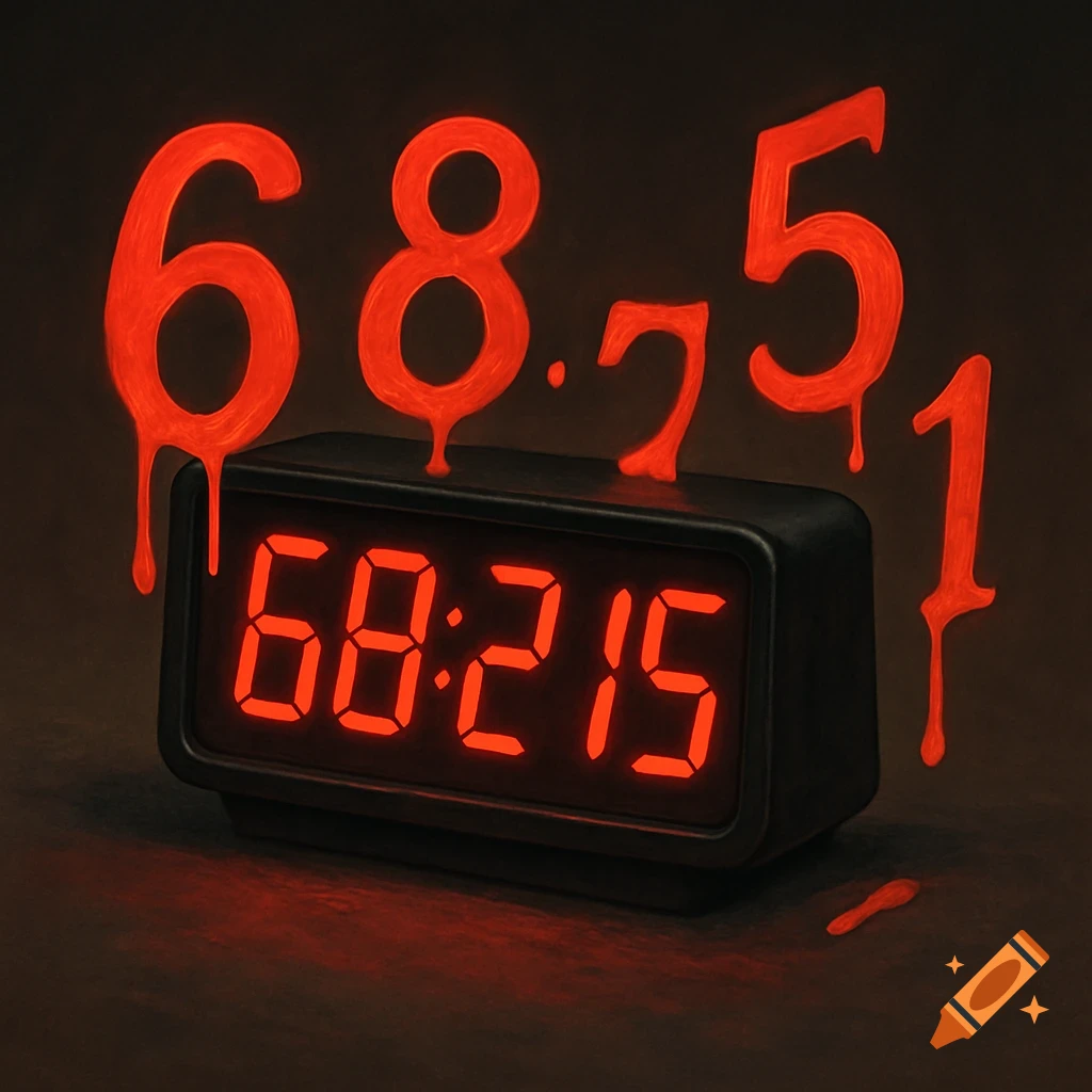 Digital clock with glowing red numbers dripping around it.