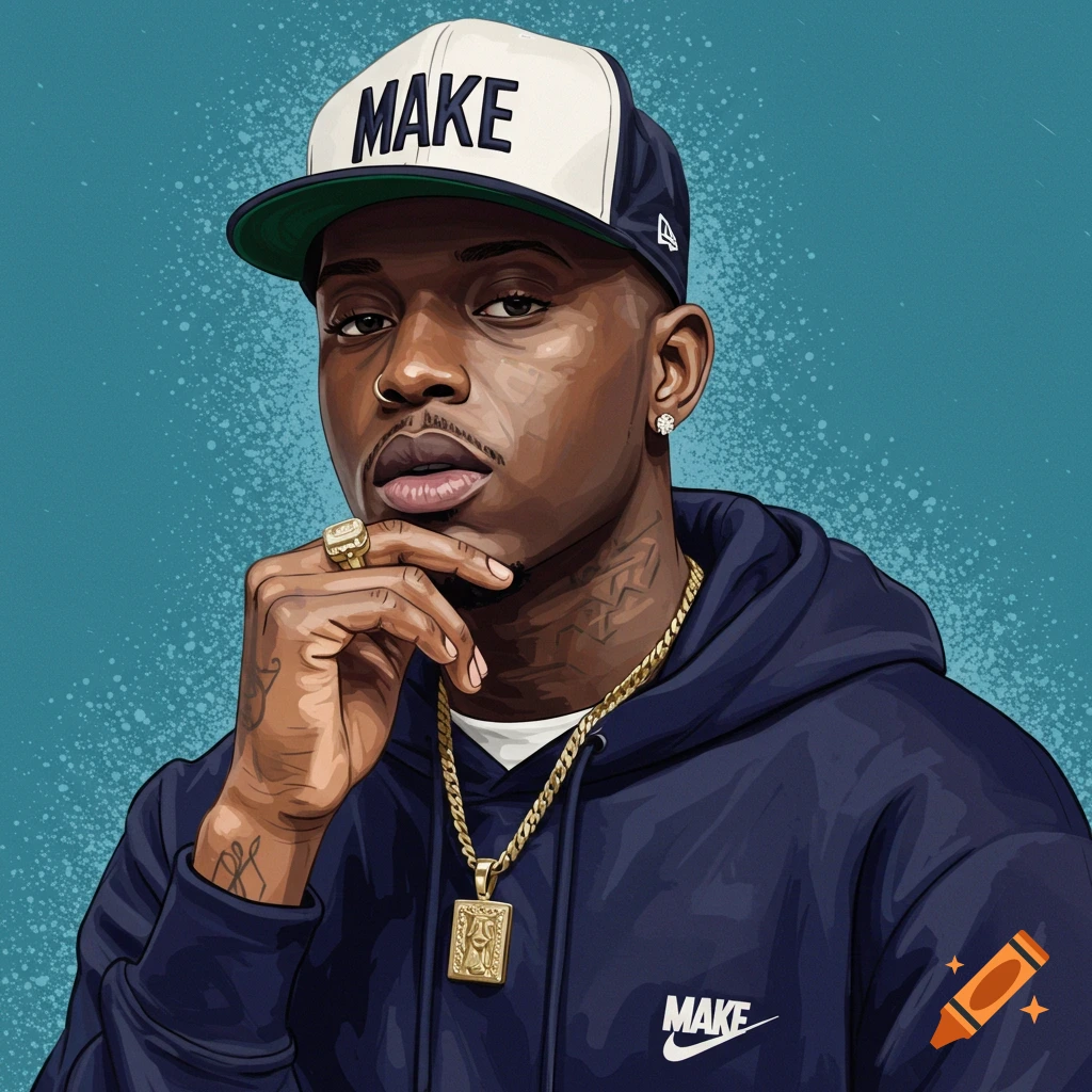 Image of a rapper wearing a cap and hoodie.