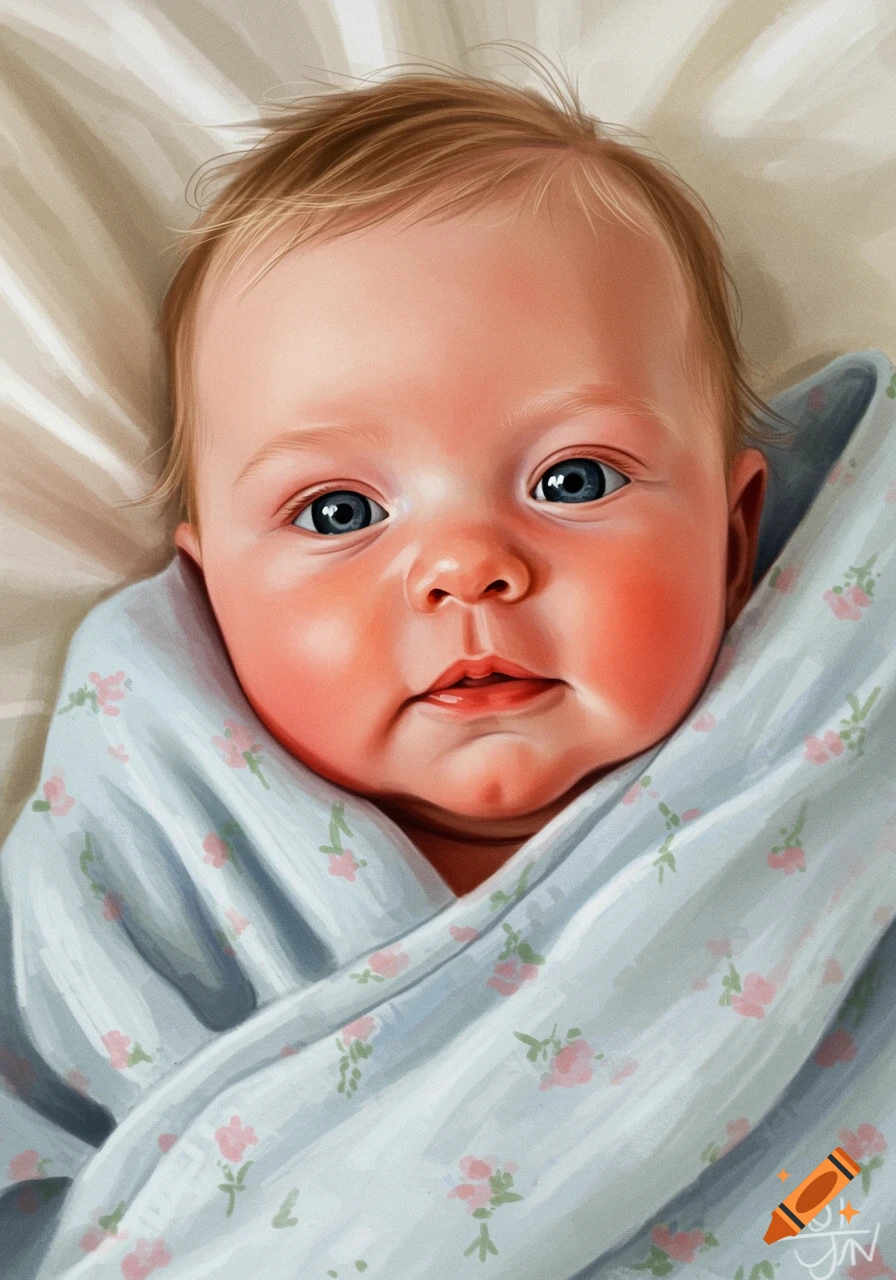 A baby swaddled in a floral blanket