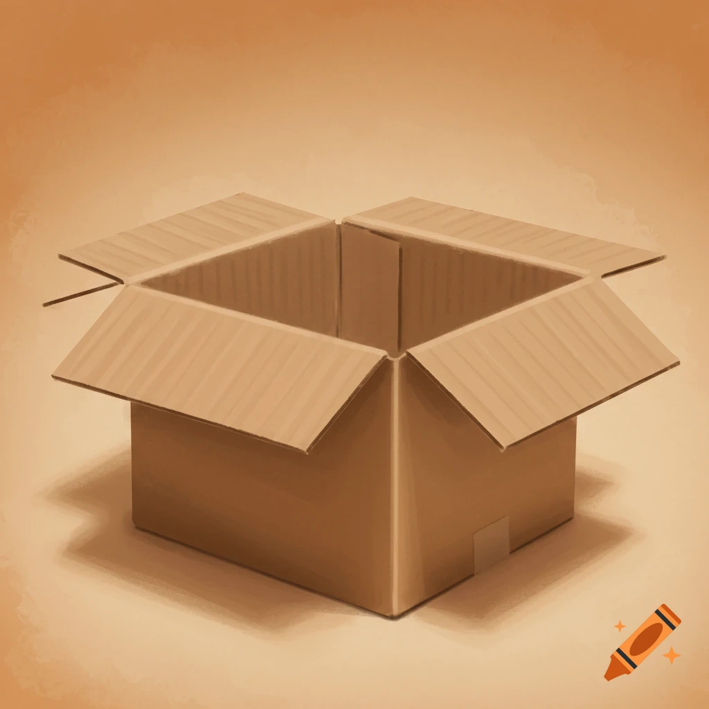 An open cardboard box in a digital painting style.