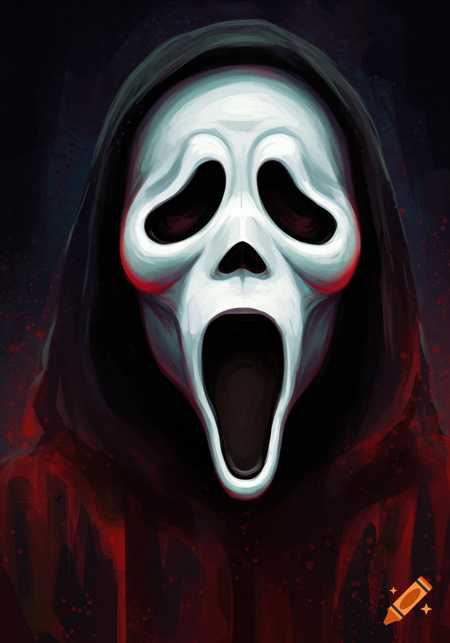 Digital painting of Ghostface mask from Scream