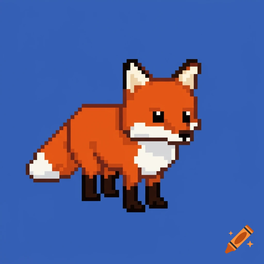 A pixel art drawing of an orange fox.