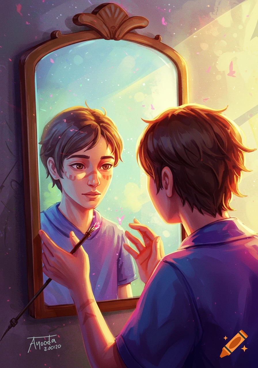 a person looking into a mirror