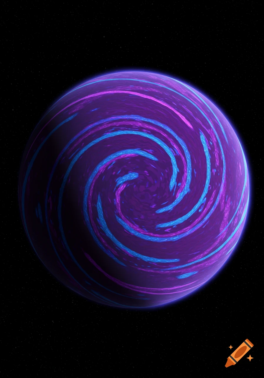 A purple and blue swirling planet in space.
