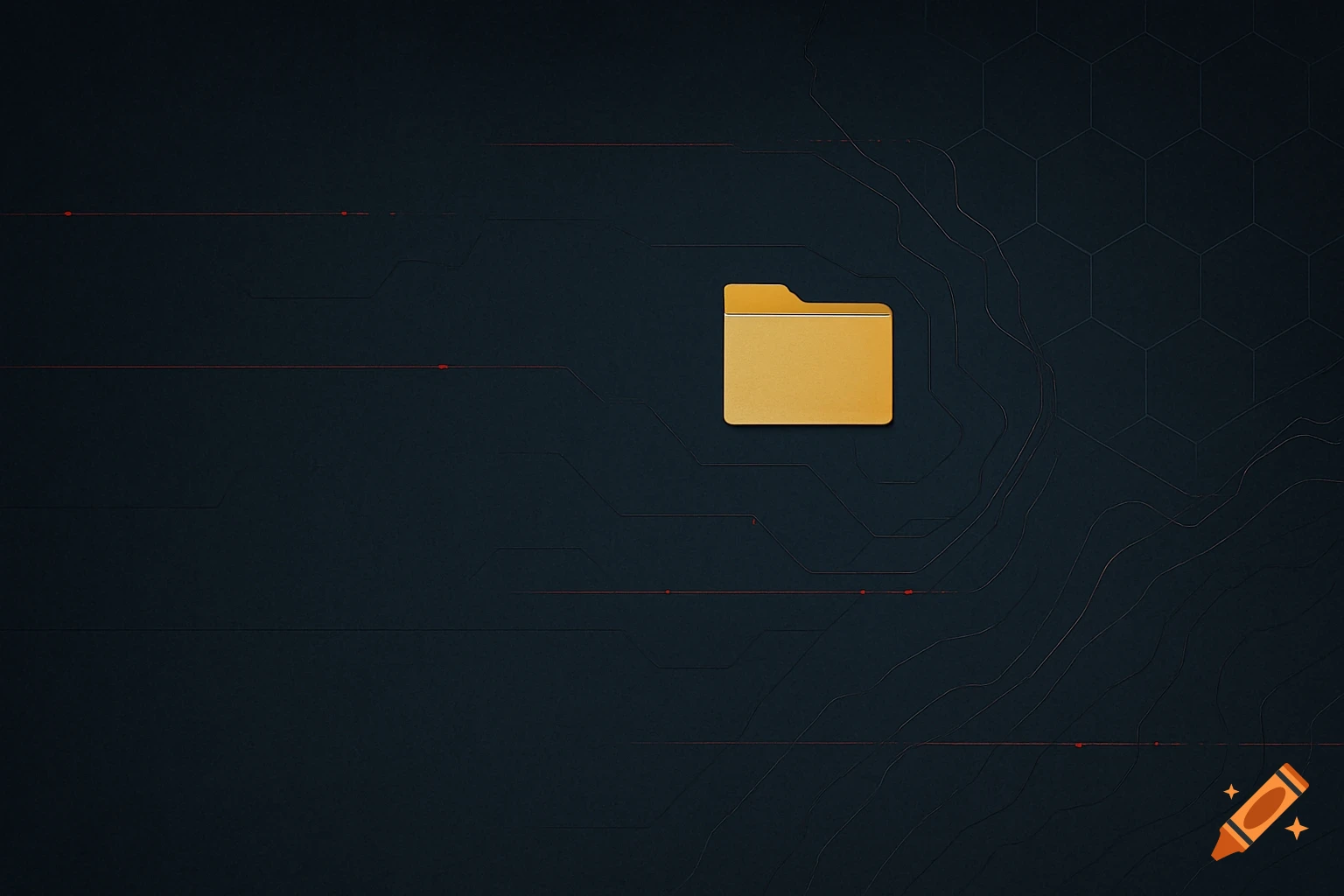 A stylized digital background with lines, hexagons, and red accents, featuring a prominent folder icon.