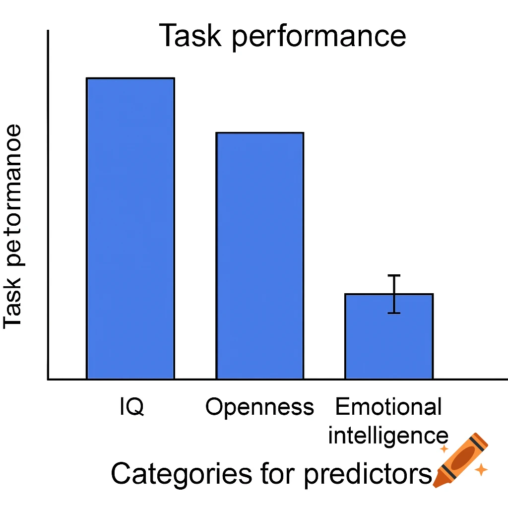 A bar graph showing task performance predicted by IQ, Openness, and Emotional Intelligence.