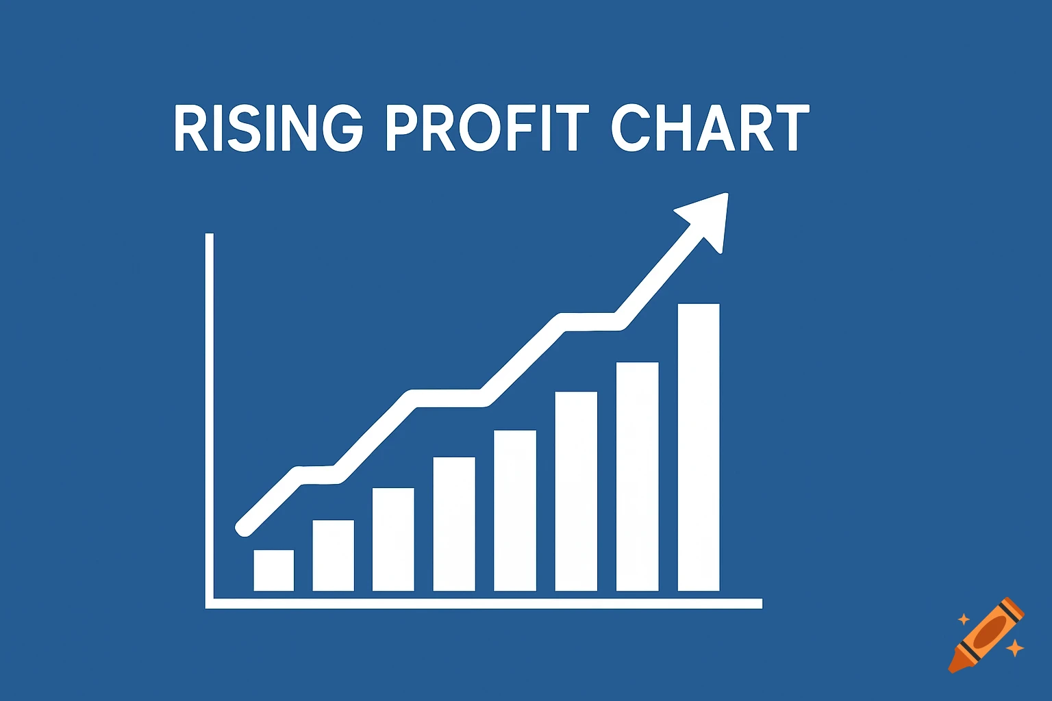 White line and bar chart showing rising profit on a blue background.