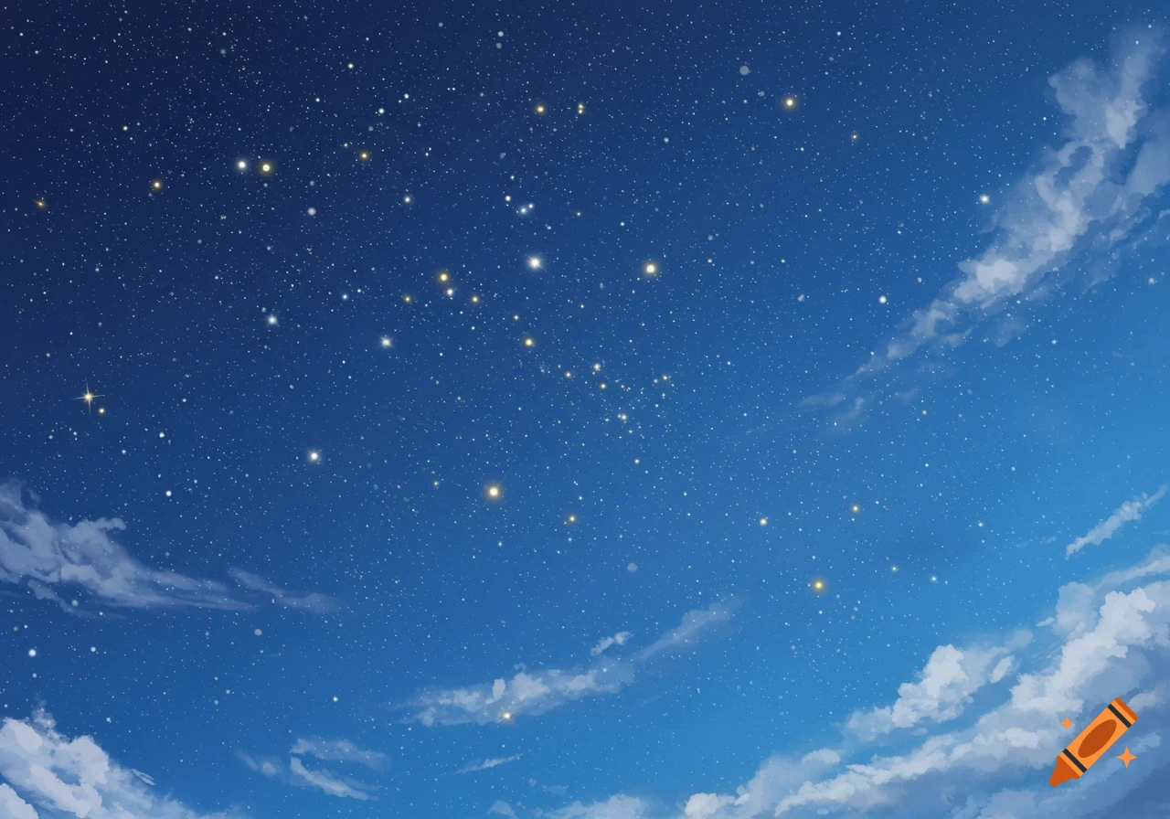 A deep blue night sky filled with countless stars and wispy white clouds.