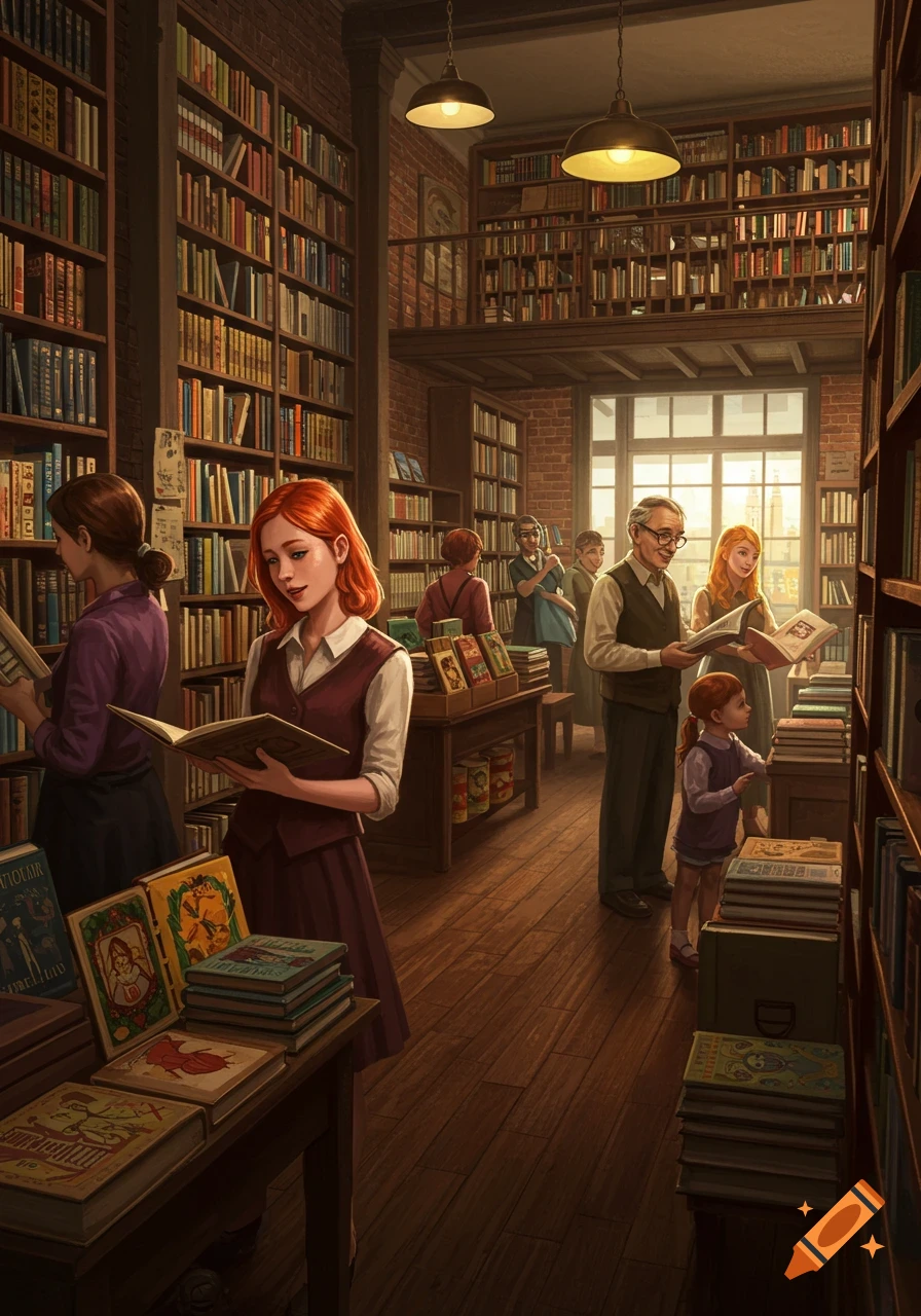 People are reading books in a busy library