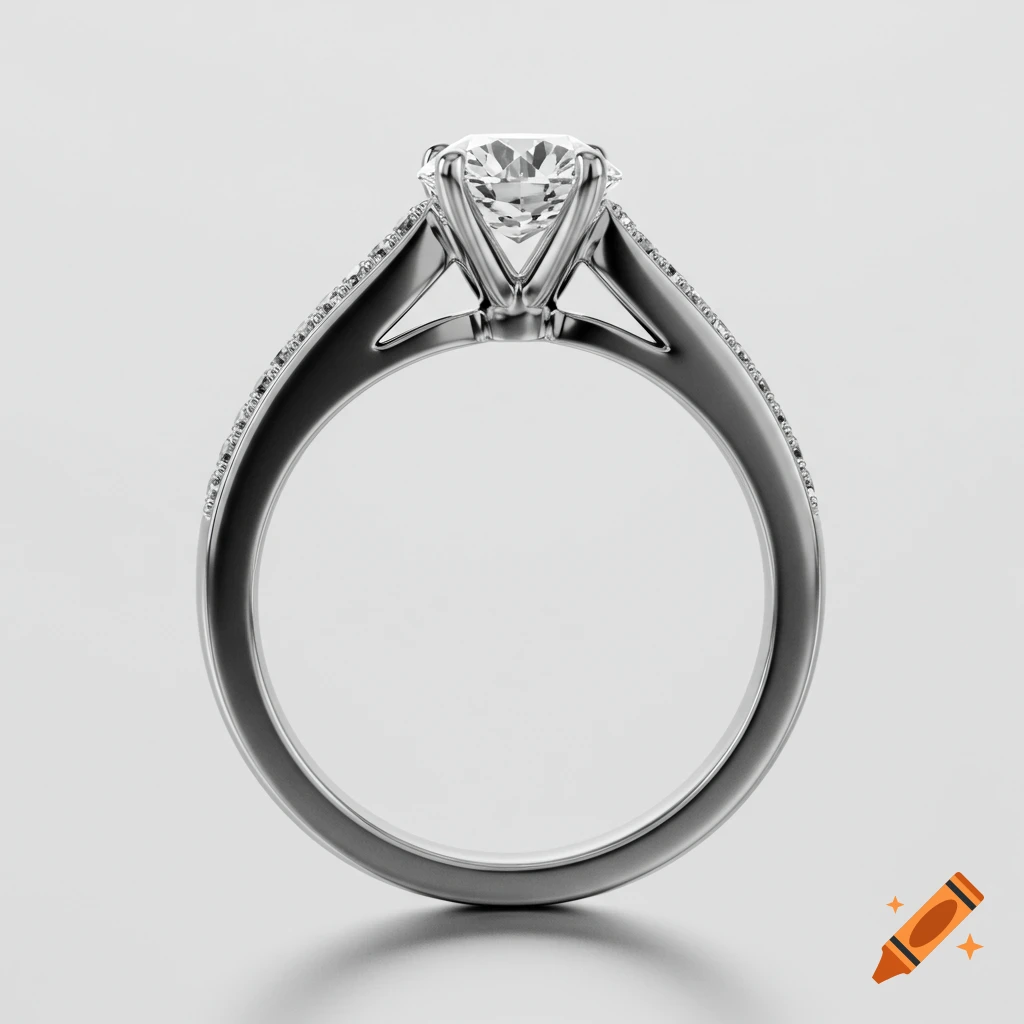 Close-up of a diamond engagement ring with a large solitaire stone and smaller stones on the band.