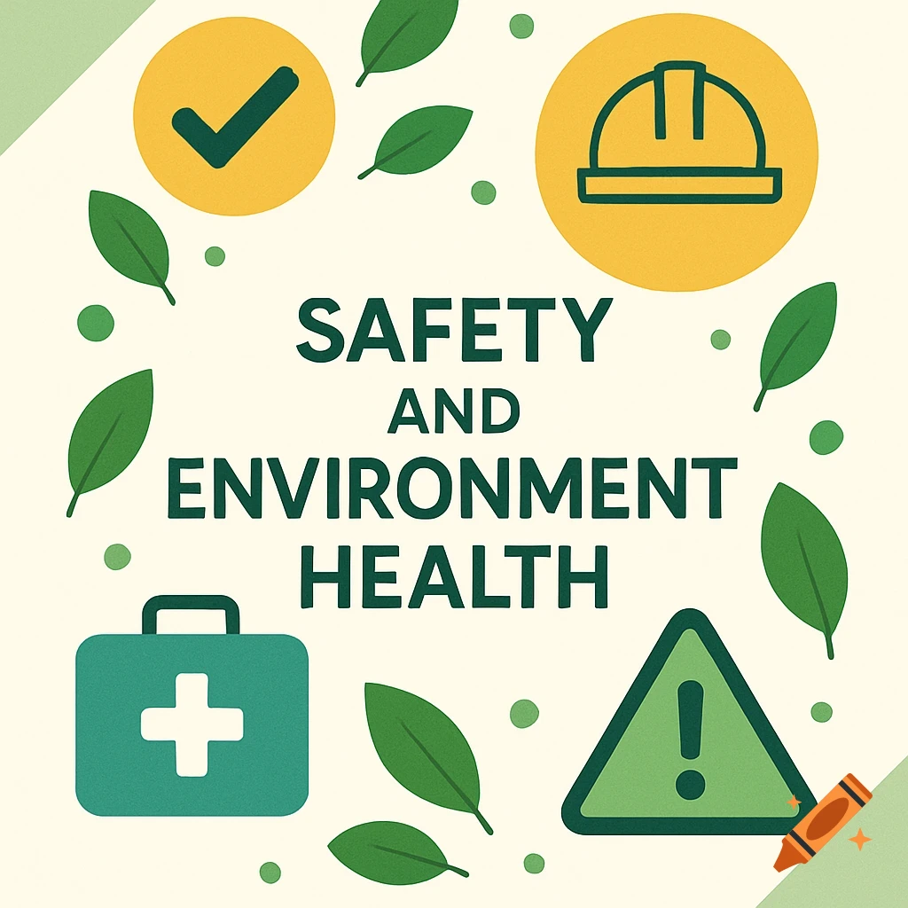 Illustration with safety and environment health icons and text