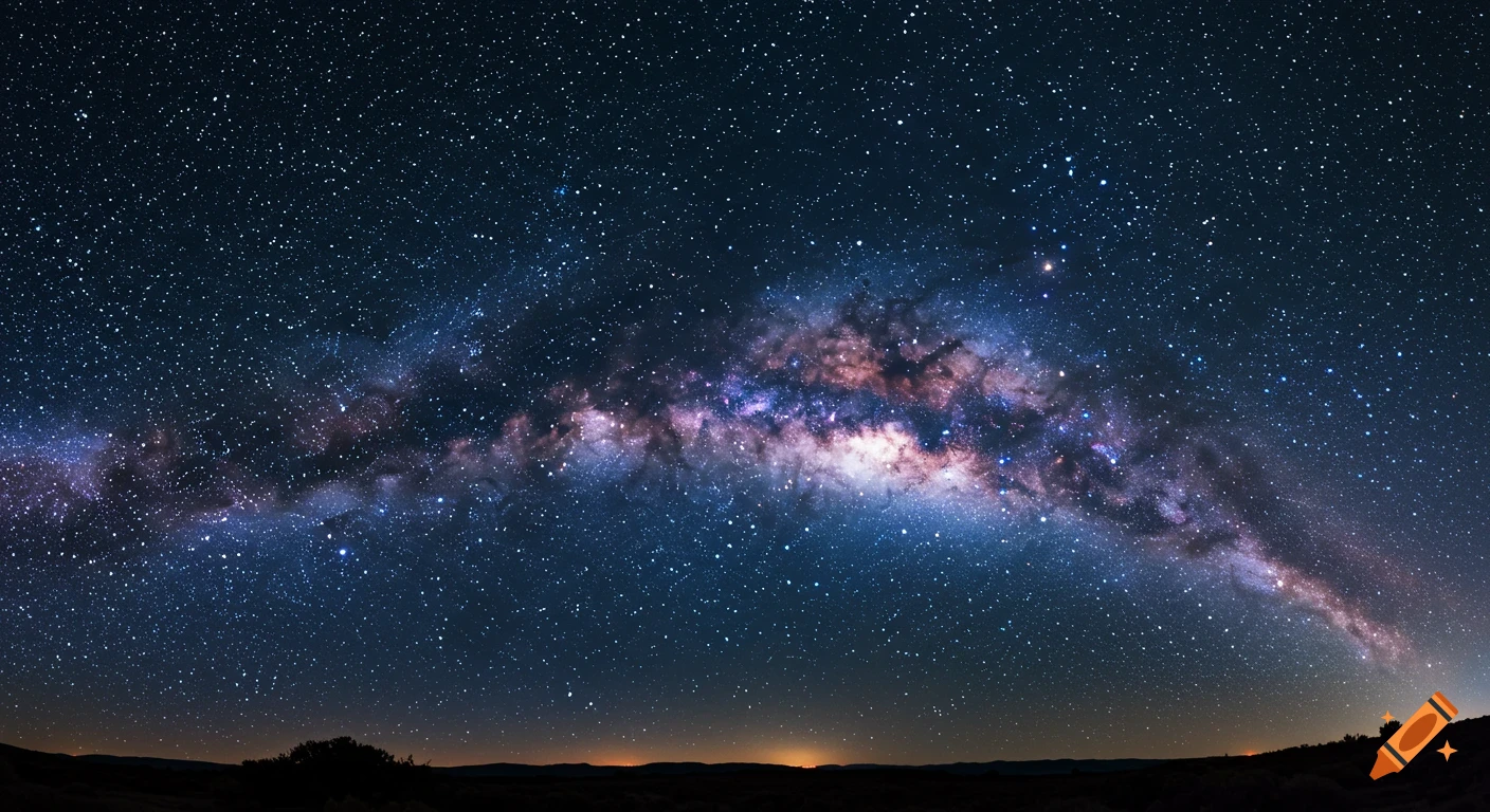 The Milky Way galaxy stretching across a dark night sky above a silhouetted landscape.