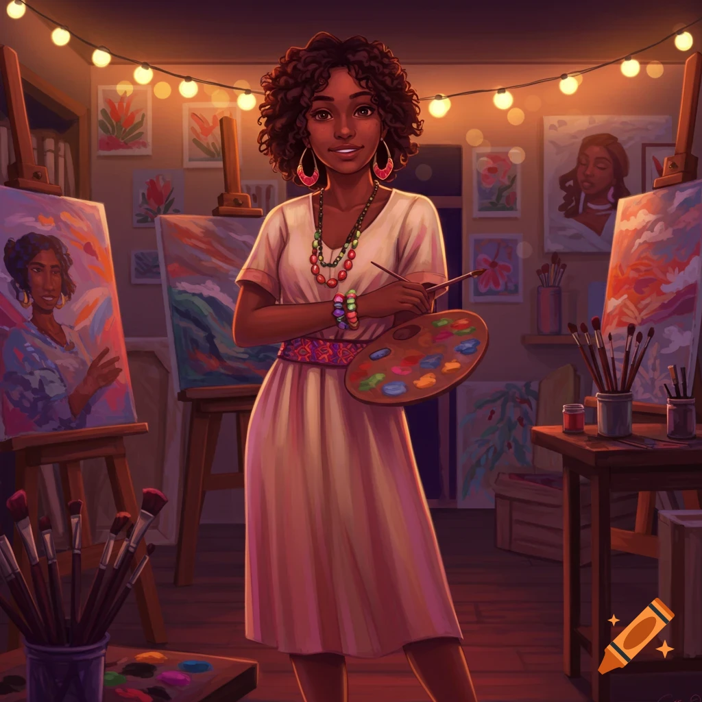 A woman painting in an art studio