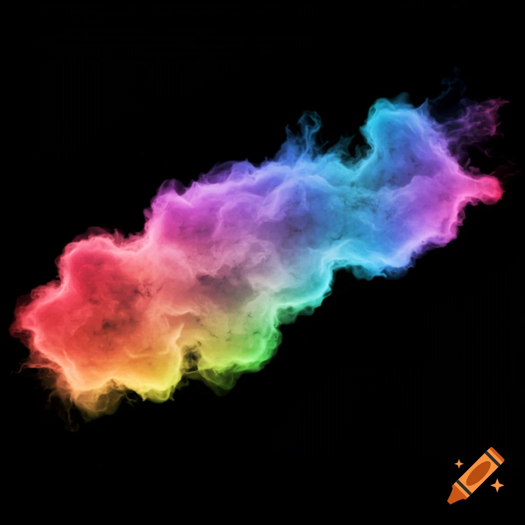 Rainbow-colored smoke or gas formation against a black background.