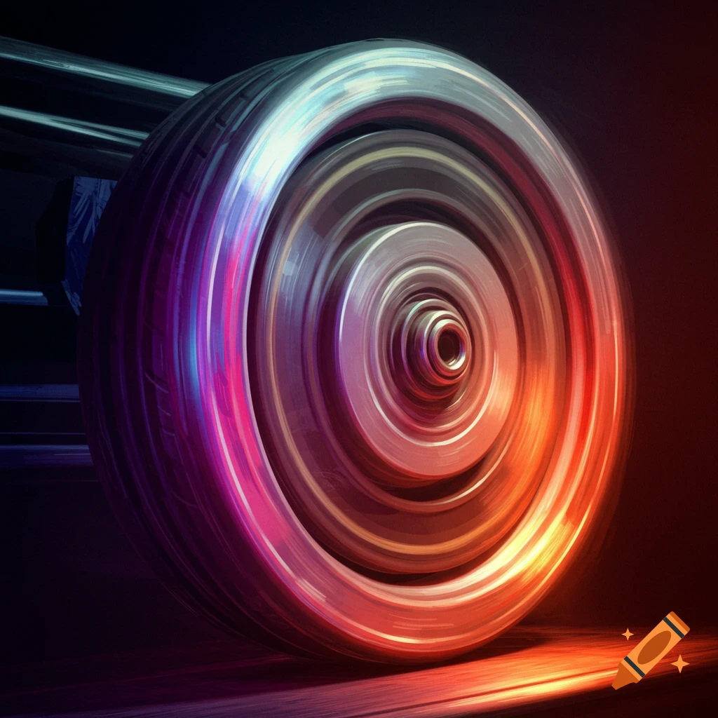 A rotating wheel with colorful motion blur