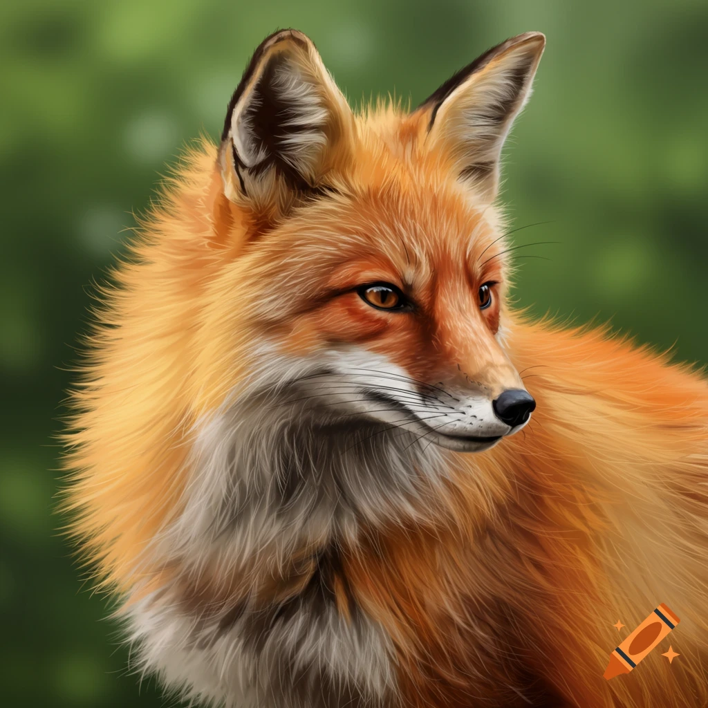 Red fox looking right against a blurred green background.