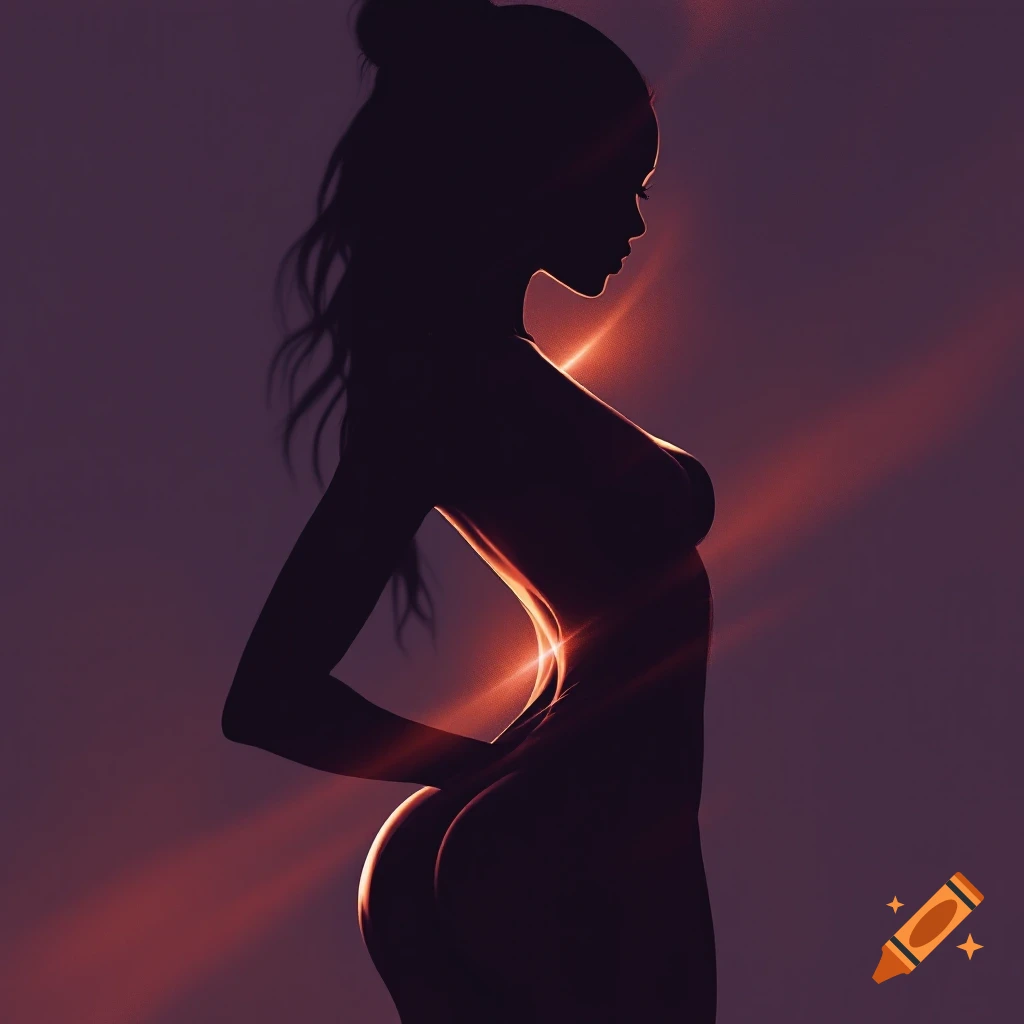 Stylized silhouette of a woman's body against a dark background with bright orange backlighting.