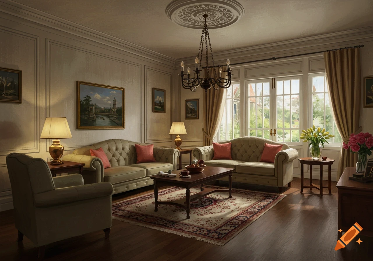 Picture of Minimalist living room with Korean and Victorian English interior ...