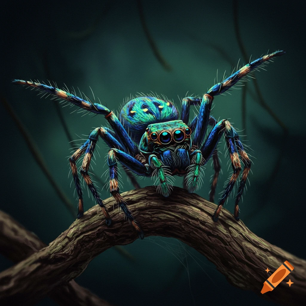 A colorful spider on a branch