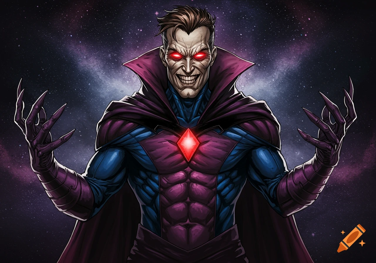 Comic book illustration of a character resembling Mr. Sinister against a cosmic background.