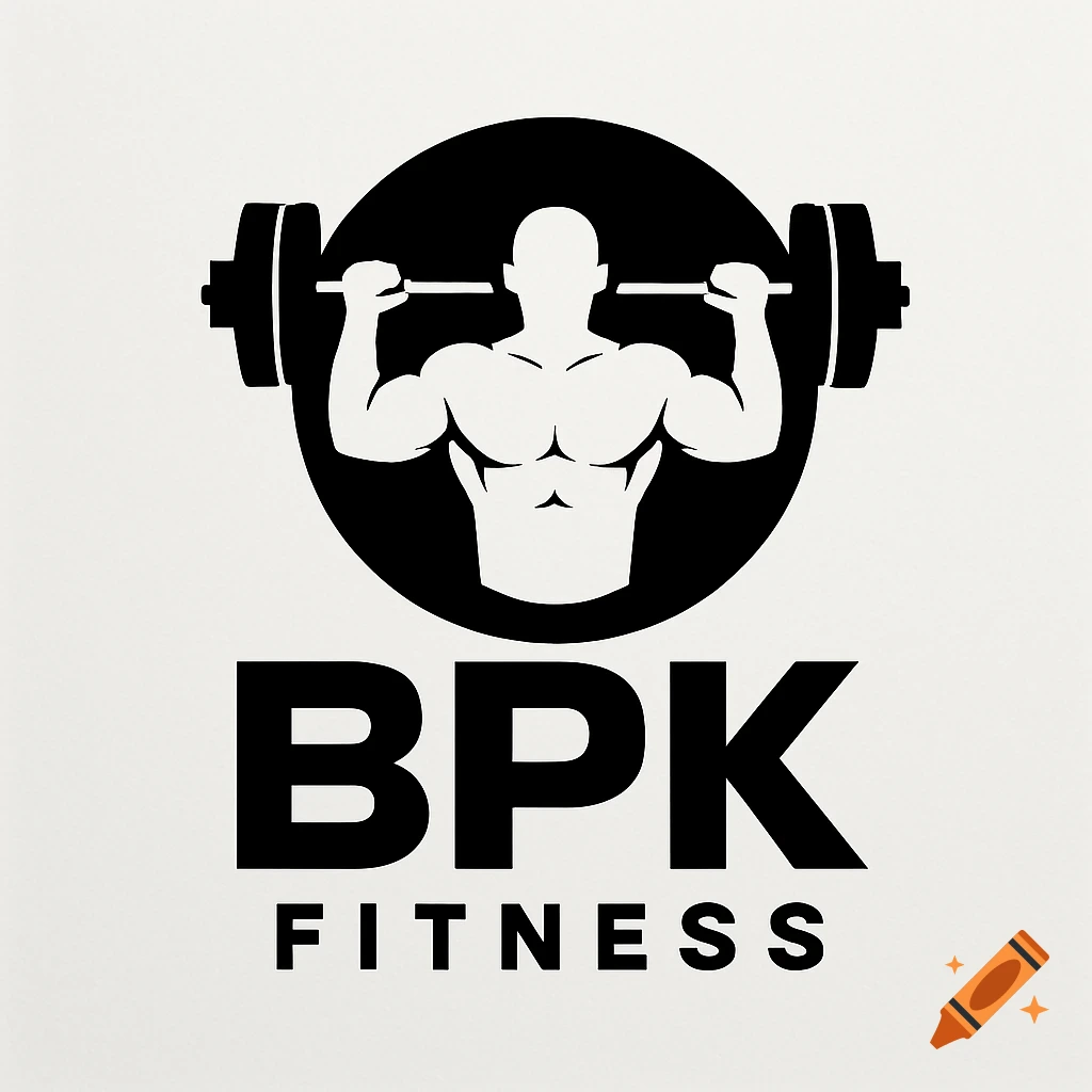 Black and white logo of a bodybuilder silhouette lifting weights above BPK FITNESS text.