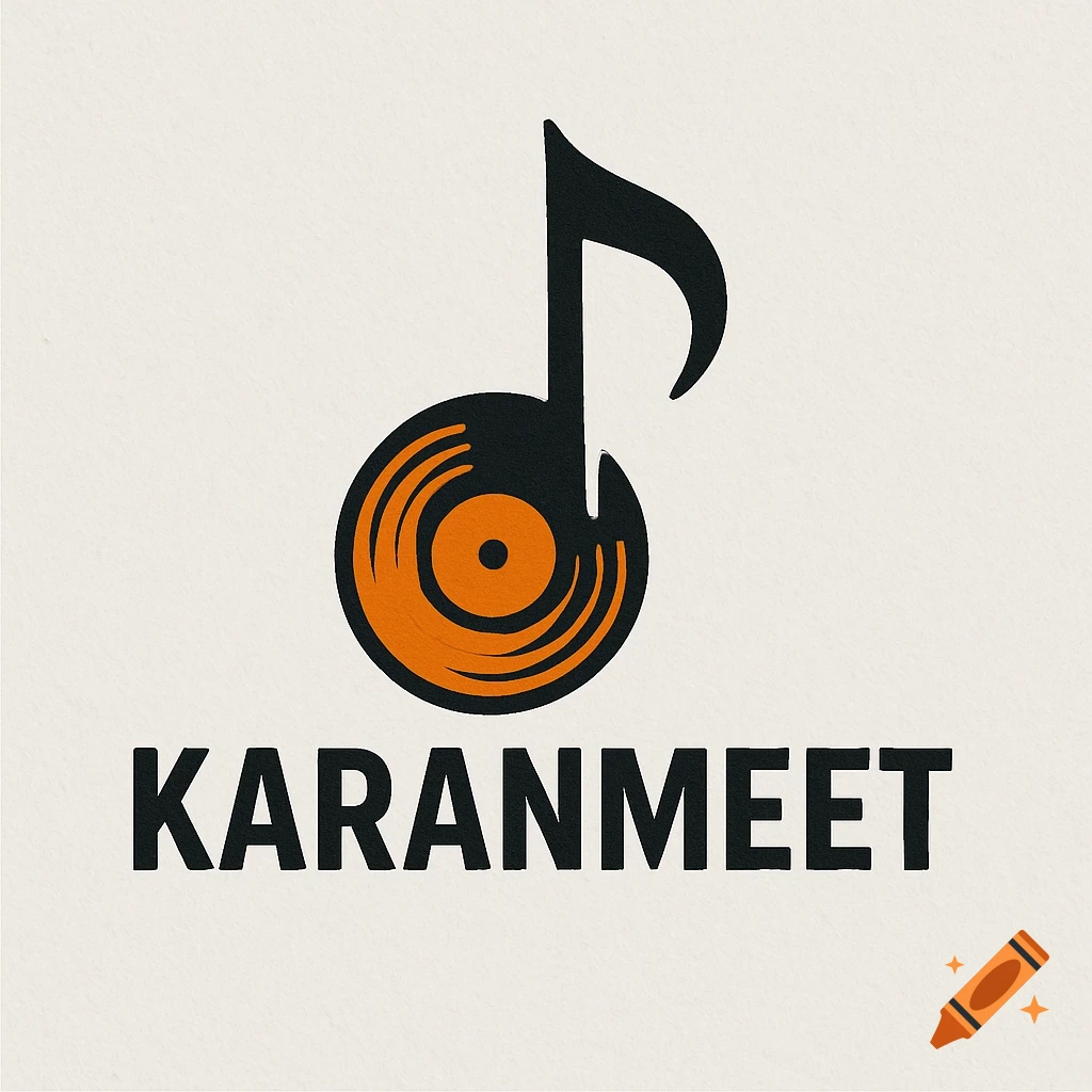 A music logo with a music note above a vinyl record and the text KARANMEET.