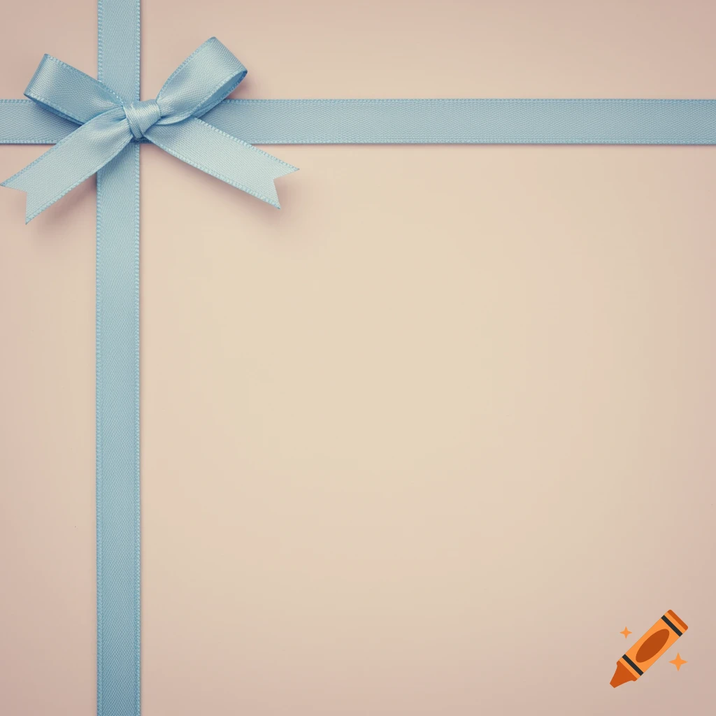 Light blue ribbon border with a bow at the top left corner on a plain background.