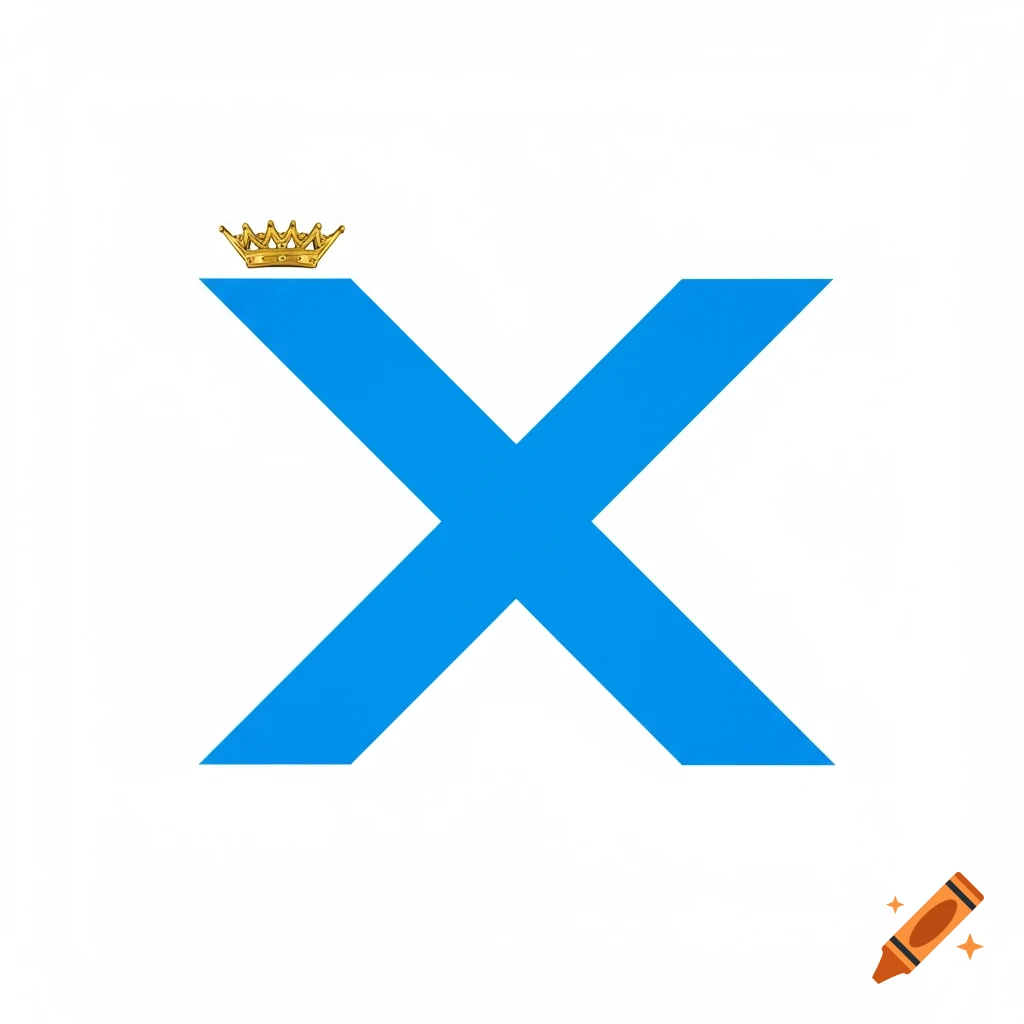 A large blue letter X with a small gold crown on the top left.