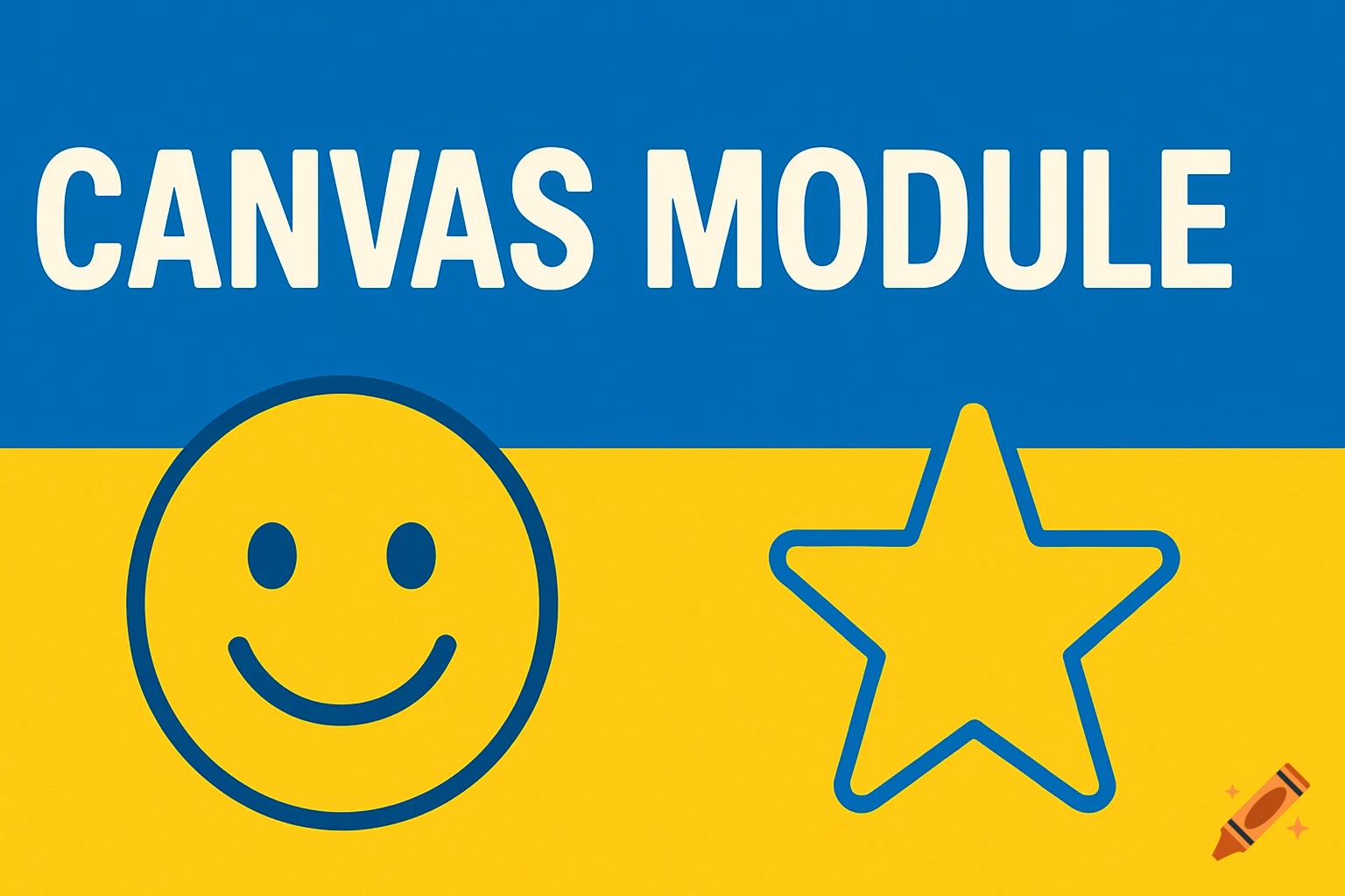 Graphic header with 'CANVAS MODULE' text, smiley face, and star on blue and yellow background.