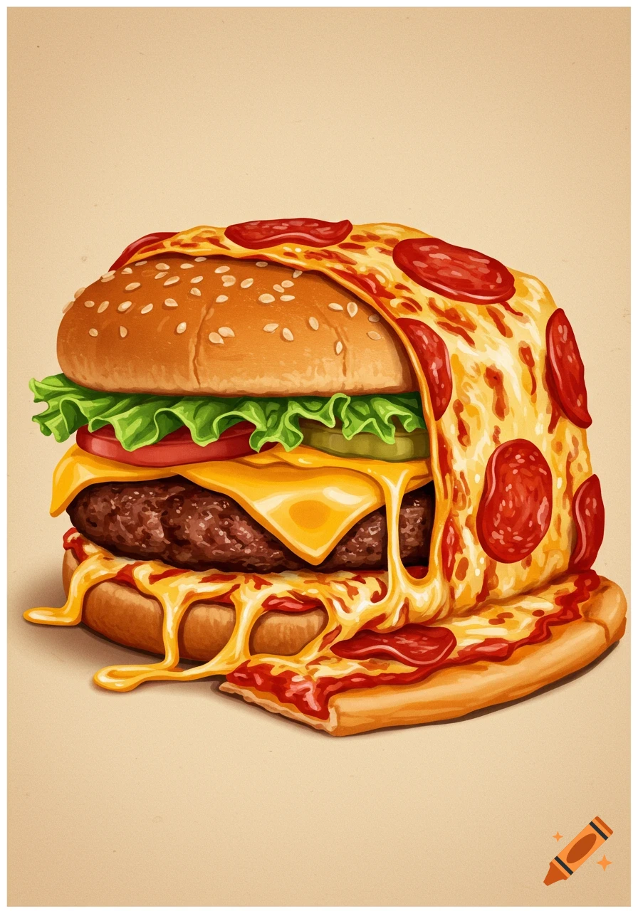 A burger wrapped in pepperoni pizza.